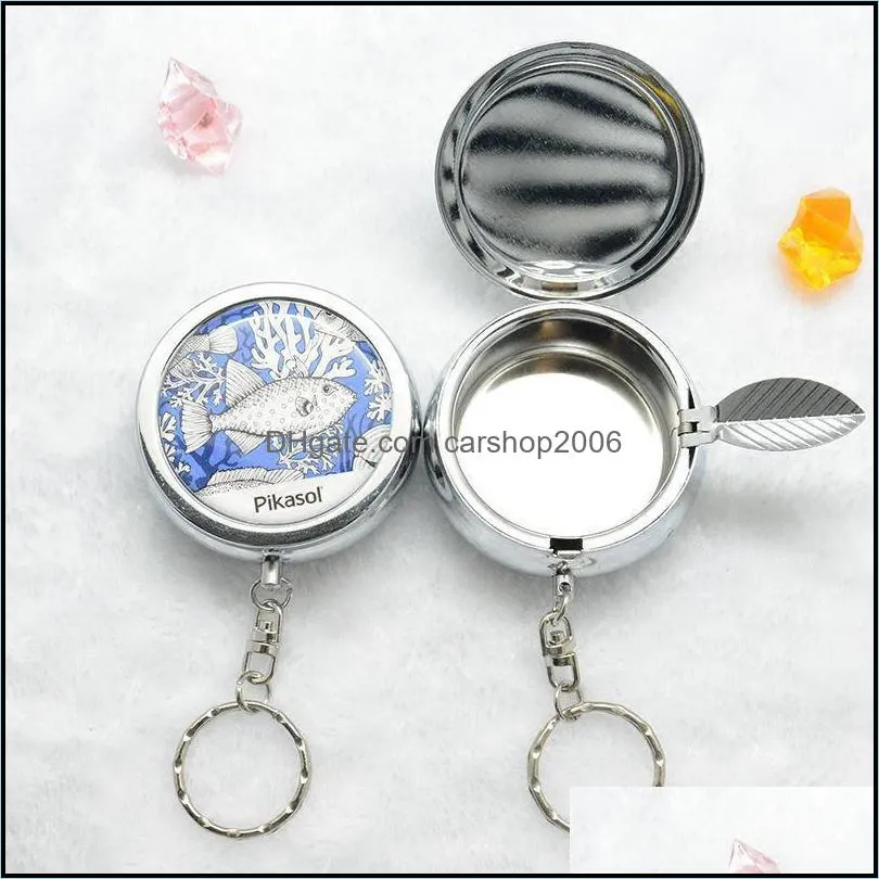 mini round keyring favor sublimation blank ashtray keychain zinc alloy pocket cigarette ashtrays creative christmas gift