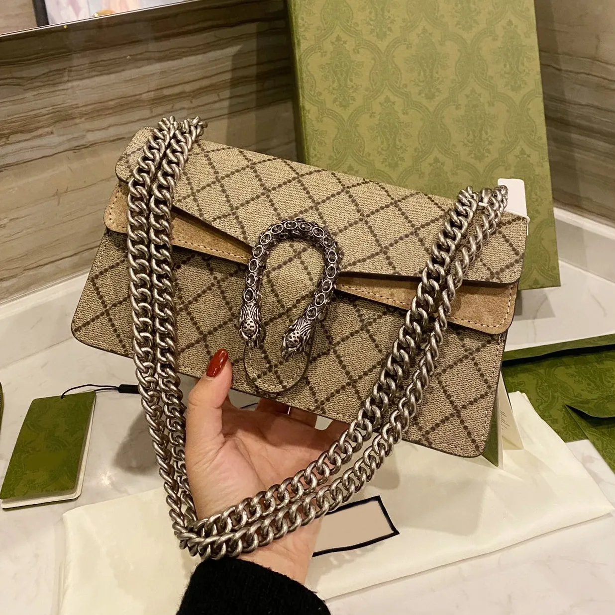 Mode Frauen Luxurys Designer Taschen echte Lederhandtaschen Messenger Crossbody Ketten Designer Umhängetasche Totes Brieftasche mit Kasten