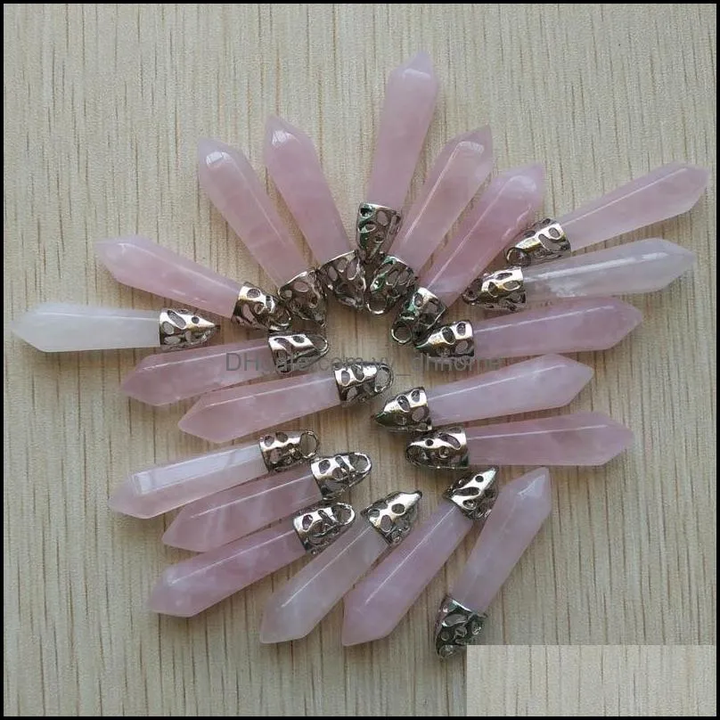 natural pink roses quartz stone chakra reiki pillar charms pendulum pendants for necklace jewelry making