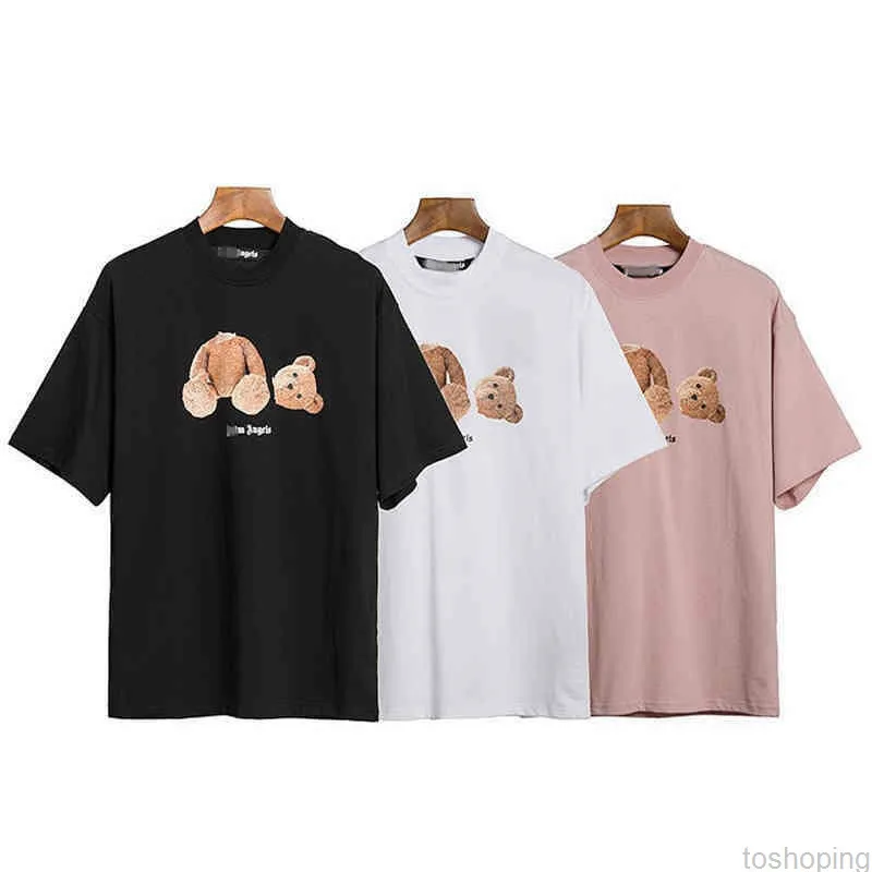 2022 Angel T-shirts Palm Trendy Decapitated Teddy Bear Print T-shirt Loose Men's and Women's Wear Letter Short Sleeves