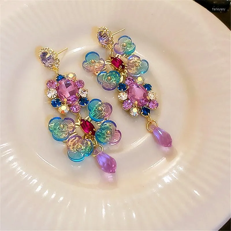 Boucles d'oreilles pendantes en cristal pour femmes, lustre, grande déclaration, fleurs colorées, goutte d'eau, 2022, PendientesDangle Farl22