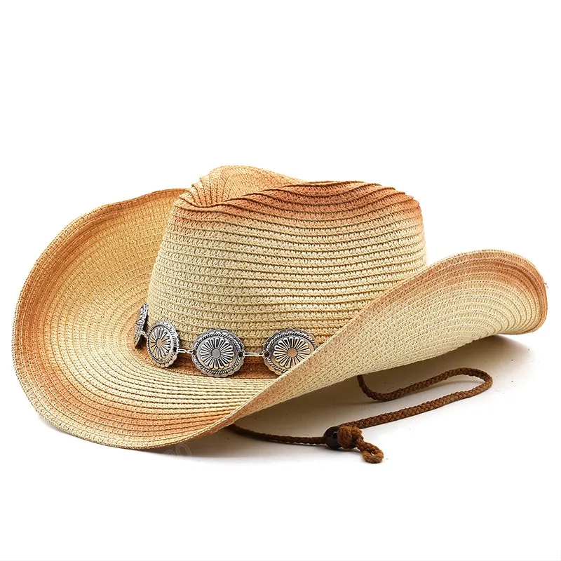 Chapéu de palha de verão simples para homens homens chapéus de cowboy ocidentais lady lady tendy tecido de sol chapéu de praia abrangente