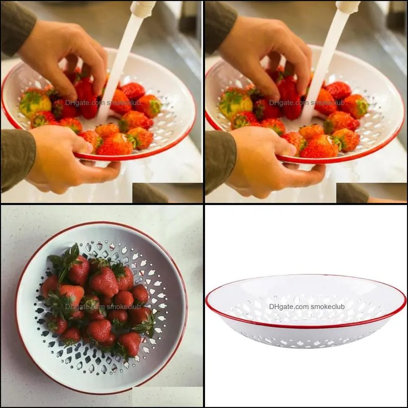 Kitchen Storage & Organization Europe-Style Enamel Fruit Tray Round Creative Retro And Vegetable Cleaning Drain Pan Process Making