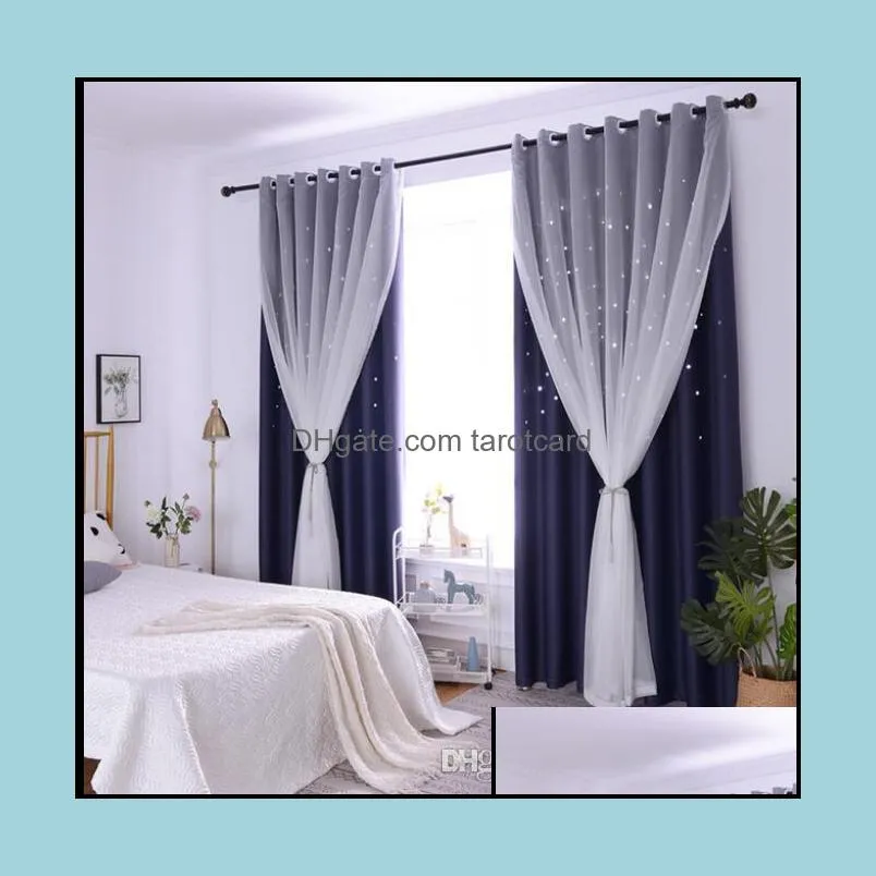 Star Curtains Openwork finished Princess wind children`s window curtain bedroom living room blackout cloths+yarn