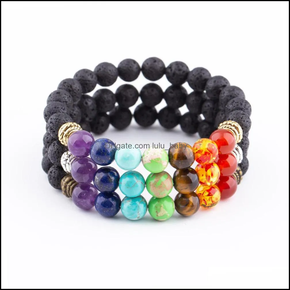 8mm lava stone reiki 7 chakra beaded strand bracelet diy aromatherapy essential oil diffuser bracelets for women men yoga bud lulubaby