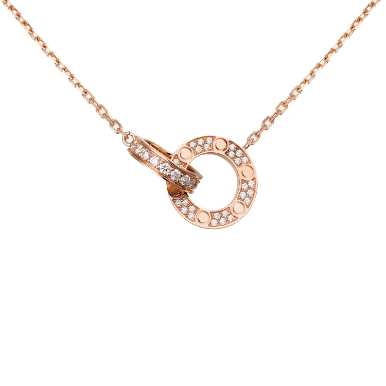 Designer di gioielli di moda di lusso Collane d'amore con collana a doppio cerchio di diamanti a vite Ciondolo rosa in oro argento Regalo per feste in acciaio inossidabile alla moda B7224528