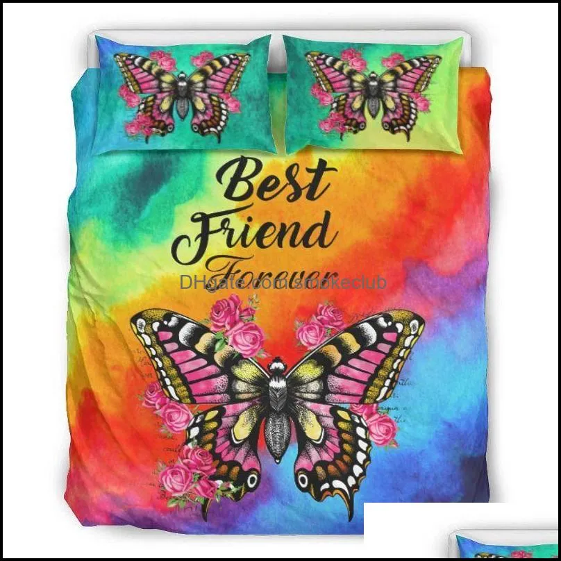 Bedding Sets 3-Piece Super Soft Microfiber Quilt Duvet Set Personalize Colorful Butterflies Printed Friend Forever