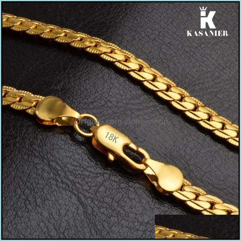 men sideways link chain necklaces 5mm width 18k gold 20inch neck chain curb snake necklaces new wedding fashion jewelry accesories
