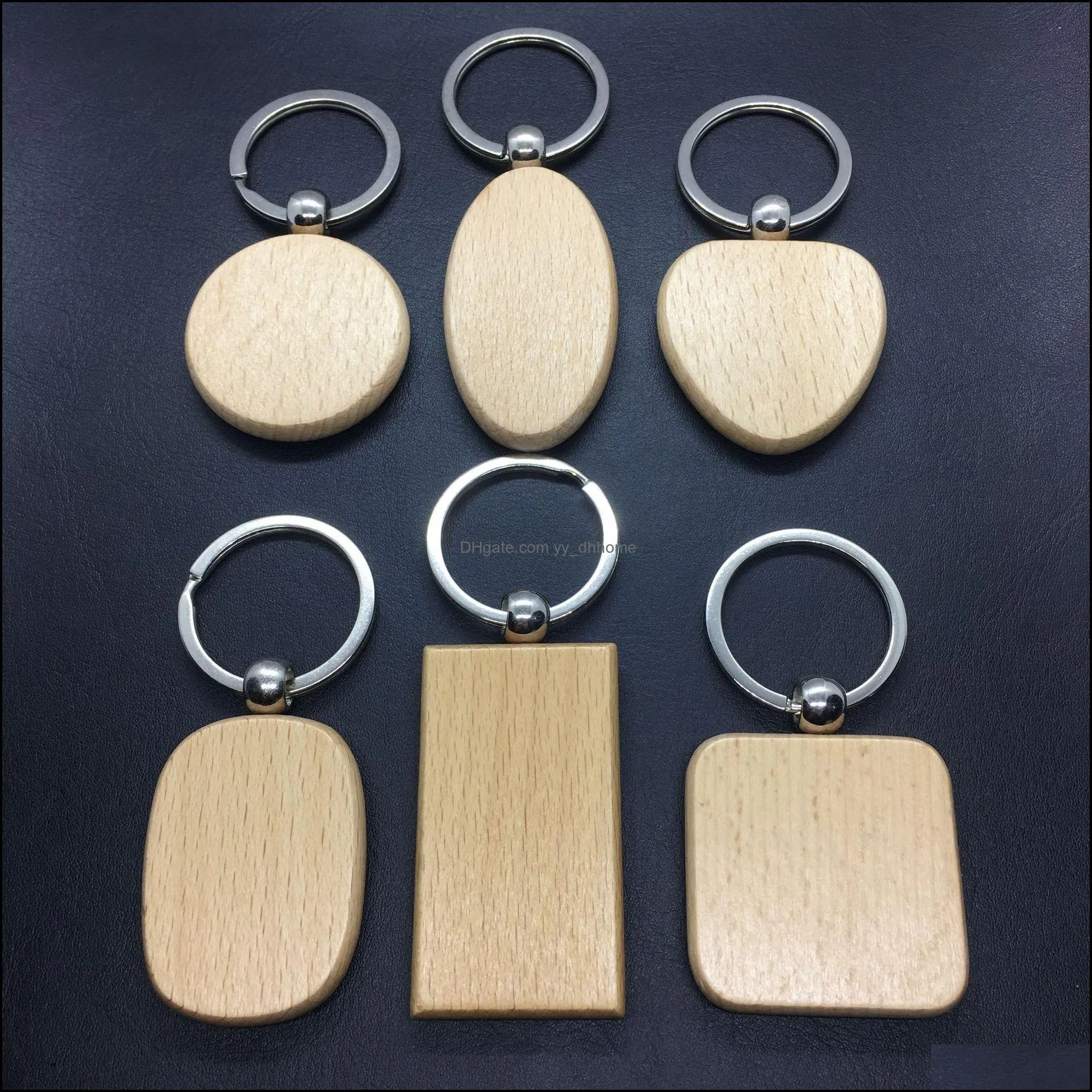 Porte-clés accessoires de mode porte-clés en bois blanc porte-clés rond carré Rec forme personnalisé Edc en bois bricolage artisanat Ke Dho2T