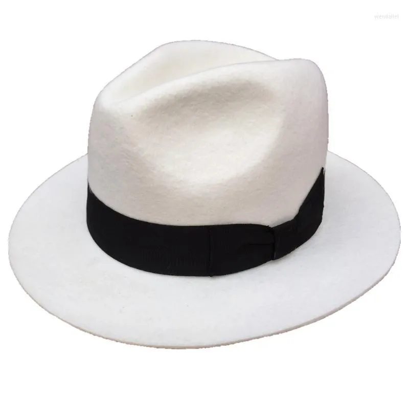 Berretti Feltro di lana Pinch Crown Cappello Fedora bianco per uomo Donna GentlemanBerets Wend22