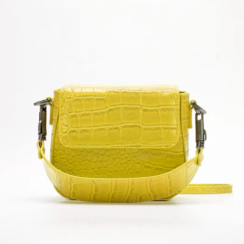 Kvällspåsar Designer Brands Alligator Luxury Crocodile Leather Women Shoulder Crossbody Wide Strap Handbag Yellow Purse 2022