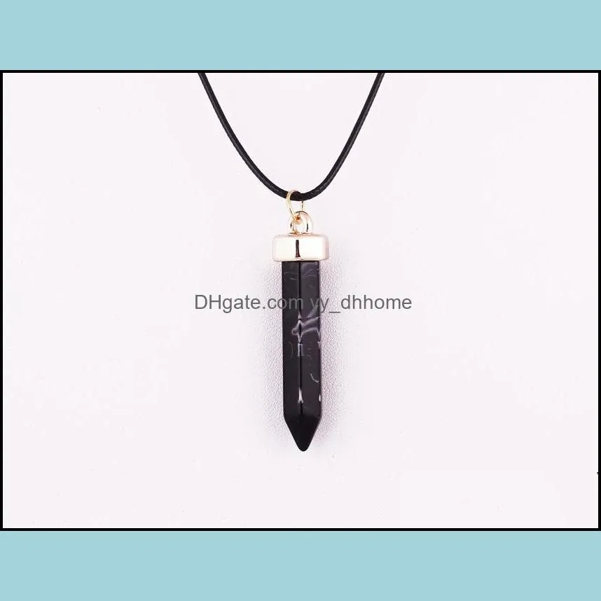 2016 fashion natural Stone Pendant necklaces Hexagonal Prism gemstone Turquoise Crystal Quartz gems cheap Jewelry for women men