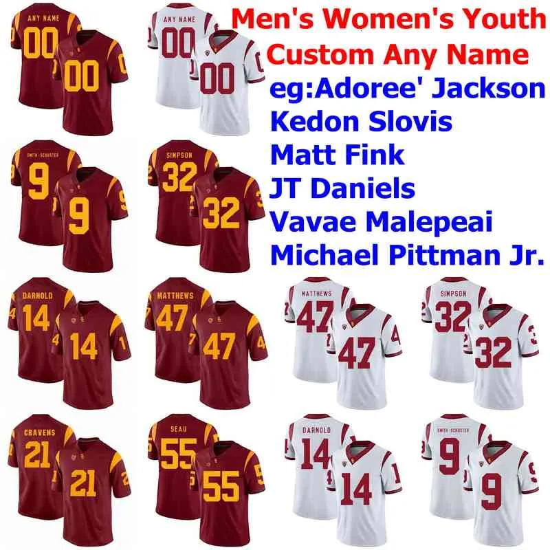 Nadir USC Trojans Formalar Mens Womens Matt Fink Jersey JT Daniels Vavae Malepeai Michael Pittman Jr. Kolej Futbol Formaları Özel Dikişli