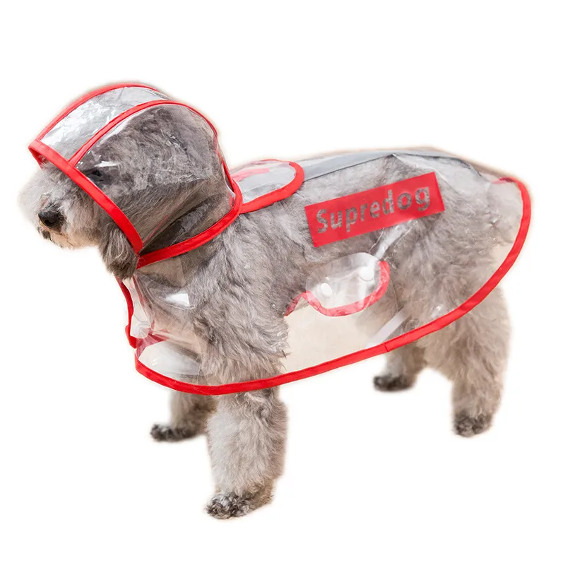 犬のレインコートクリアペット防水服フード付きレインジャケット犬アパレルプラスチックかわいい印刷子犬雨ポンチョペットレインウェアレッドS A339