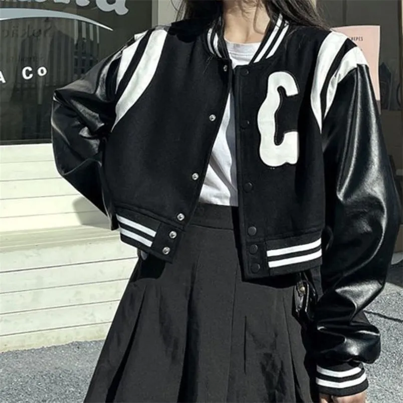 Amerikan Vintage Siyah Beyzbol Siber Y2K Üniforma Kısa Ceket Temel Ceket Bahar Giysileri Teknoloji Giyin