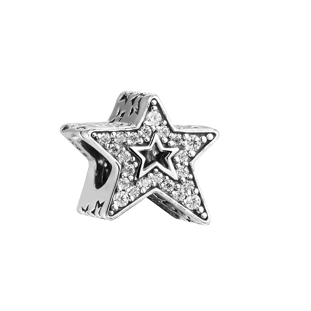 Gioielli natalizi in argento 925 Scintillante asimmetrico Star Charm Bead Fit Pandora S925 Sterling Bracciale fai da te per le donne Accessori regalo 790016C01
