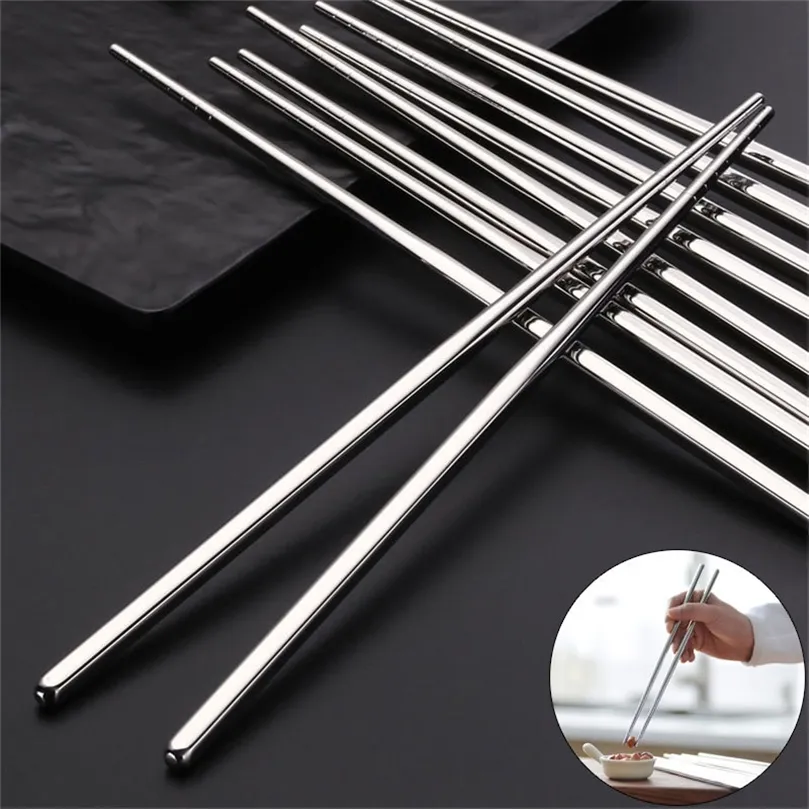 Roestvrijstalen Eetstokjes Set Chinese Metalen Antislip Stalen Eetstokje Kit Draagbare Herbruikbare Voedsel Sushi Sticks Thuis Keuken Gereedschap 220727