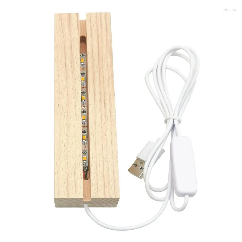 Uchwyty lampy Podstawy kryształowy drewniany stojak podstawy Lekka płyta podstawowa LED Wyświetlacz Podstawa Rektangle 3D DIY USB do dziewicy Decorlamp