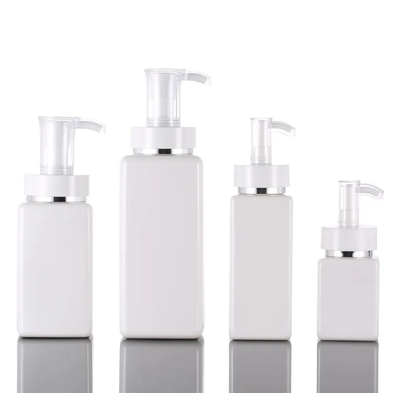 White PET Square Lotion Pump Bottles Alcohol Gel Disinfectant Shampoo Hand Sanitizer Bottle 100ml 200ml 300ml 500ml Cosmetic Sub-Packing Plastic Bottle SN6596