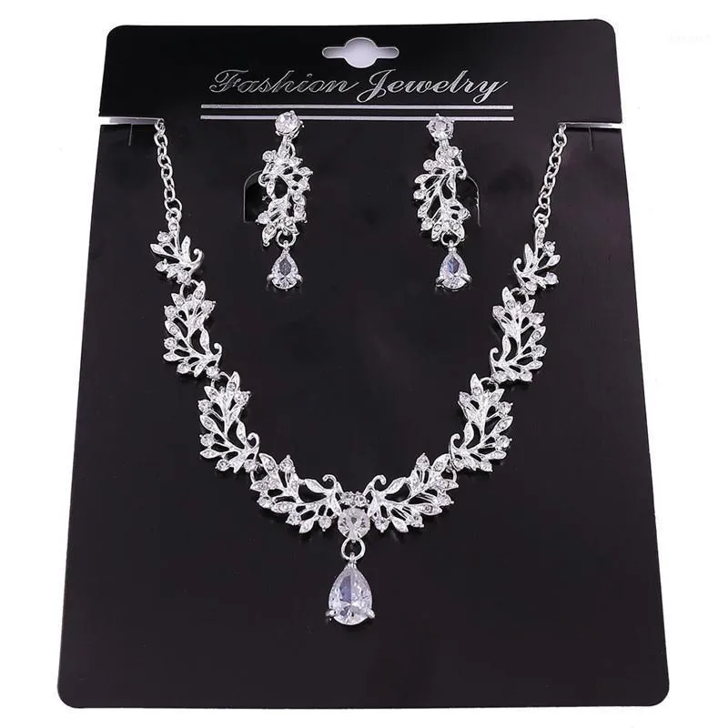 Wedding Jewelry Sets Fashion Zircon Flower Bridal Choker Necklaces And Drop Earring For Woman Party Dress AccessoriesWedding