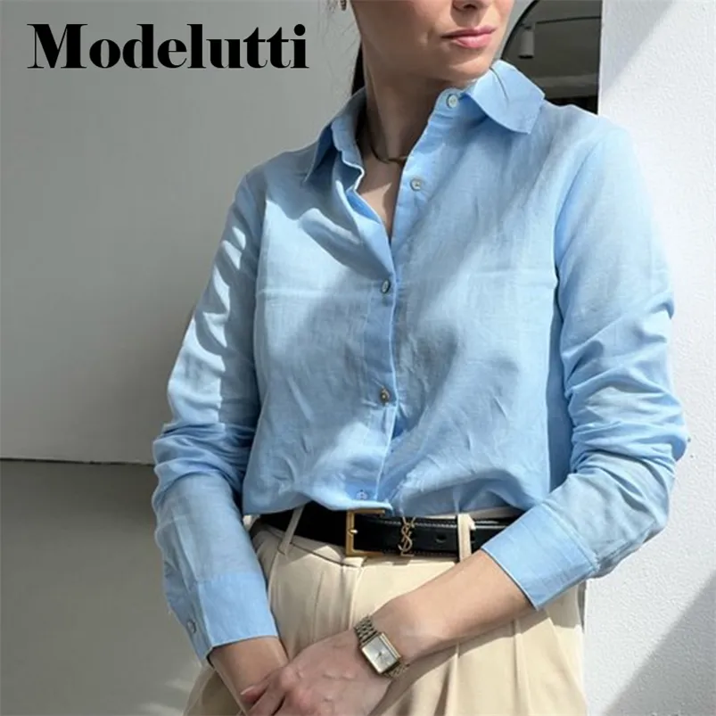 Modelutti Primavera Autunno Donna Moda maniche lunghe Camicia di lino casual Camicette da donna Tinta unita Top semplici Donna 220706