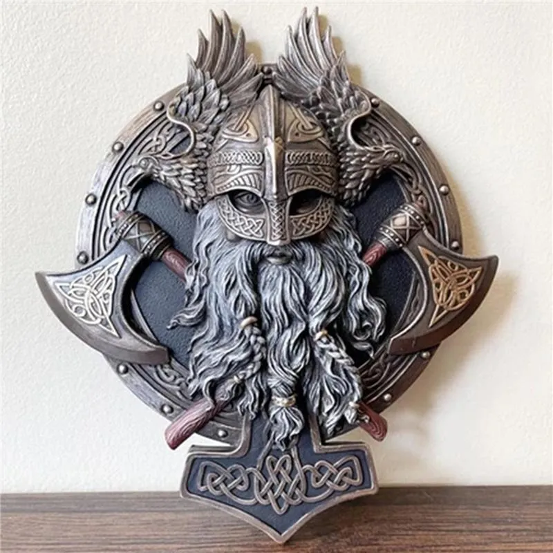 Decoratieve objecten Figurines Retro Viking Berserker dubbele bijl wanddecor plaque vintage krachtige Noorse huis ornamentDecoratief