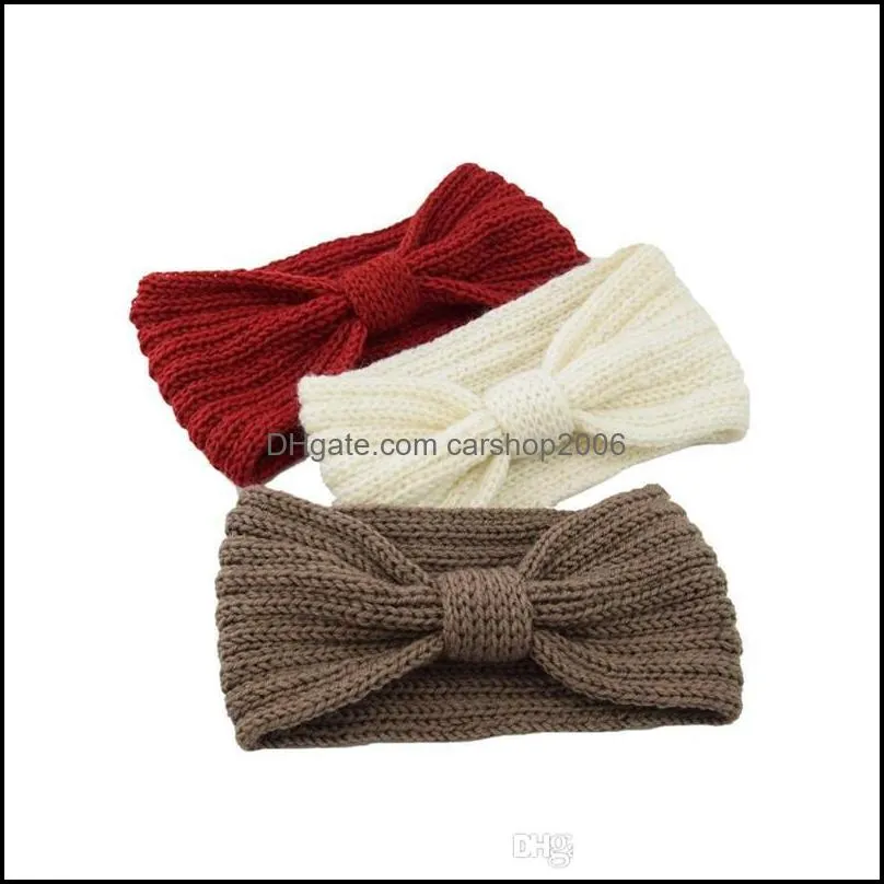 Bowknot Winter autumn Hairbands Turbans Hand Knit Bow Lady Ear Warmer solid Headwrap Wide Headband party gift favor