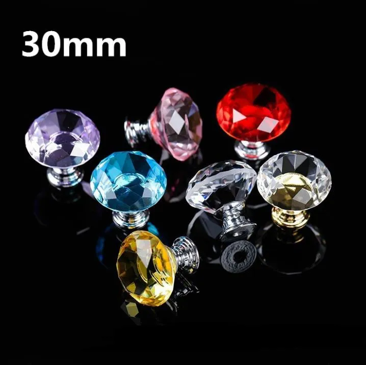 30mm Diamond Crystal Glass Door Knobs Drawer Cabinet Furniture Handle Knob Screw Furniture Accessories 300pcs SN2632