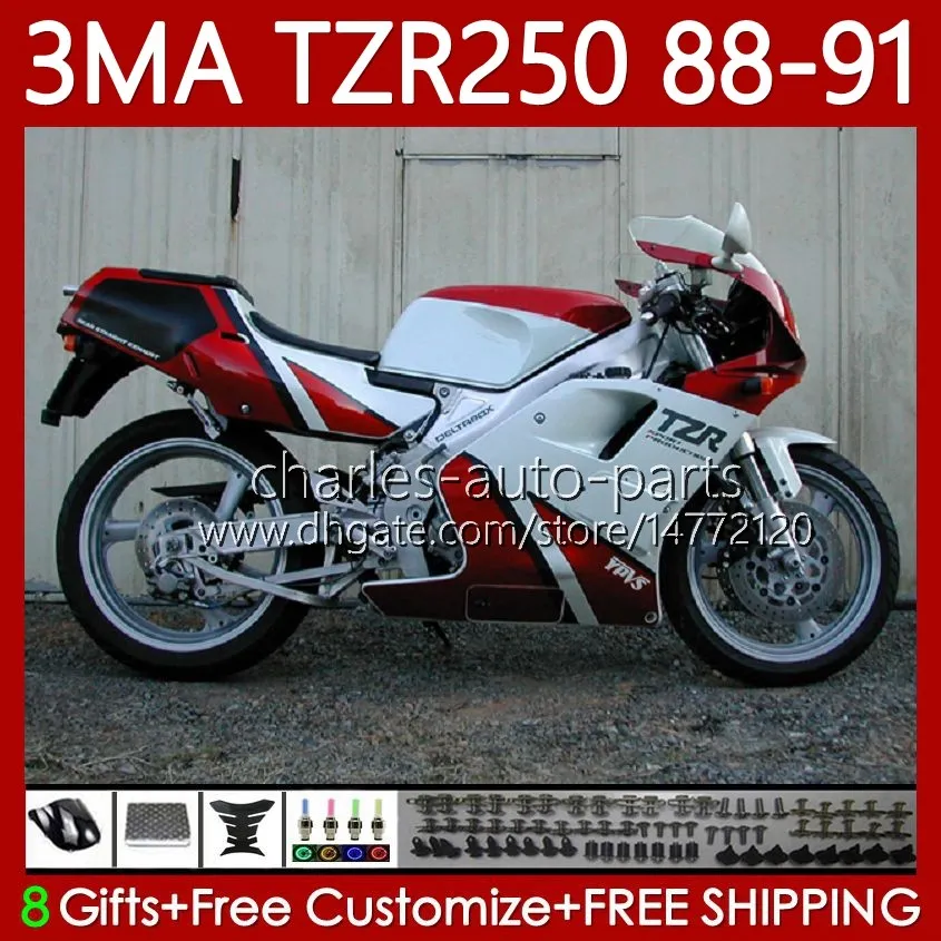 Bodys Kit för Yamaha TZR-250 TZR 250 TZR250 R RS RR 88-91 Bodywork 115NO.37 YPVS 3MA TZR250R Vit Röd 88 89 90 91 TZR250-R TZR250RR 1988 1989 1990 1991 Moto Fairings