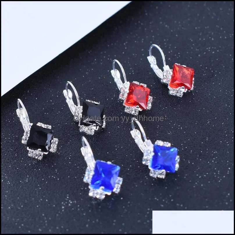 Stone Rhinestones White Red Square Crystal Drop Dangle Earrings For Women Statement Wedding Jewelry Gifts
