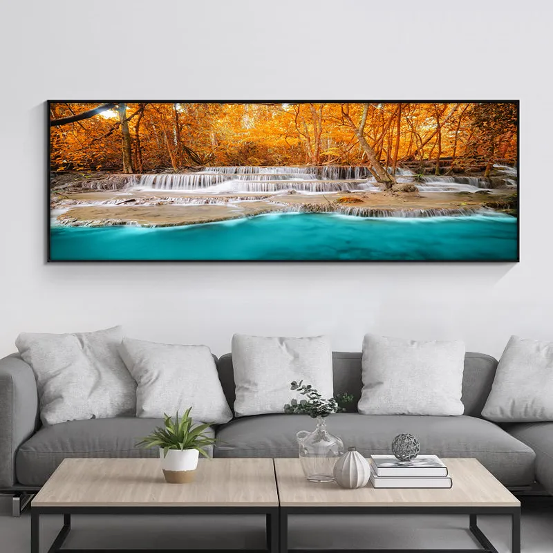 Couchers de soleil feuilles naturelles cascade paysage affiches et impressions toile peinture scandinave mur Art photo pour salon