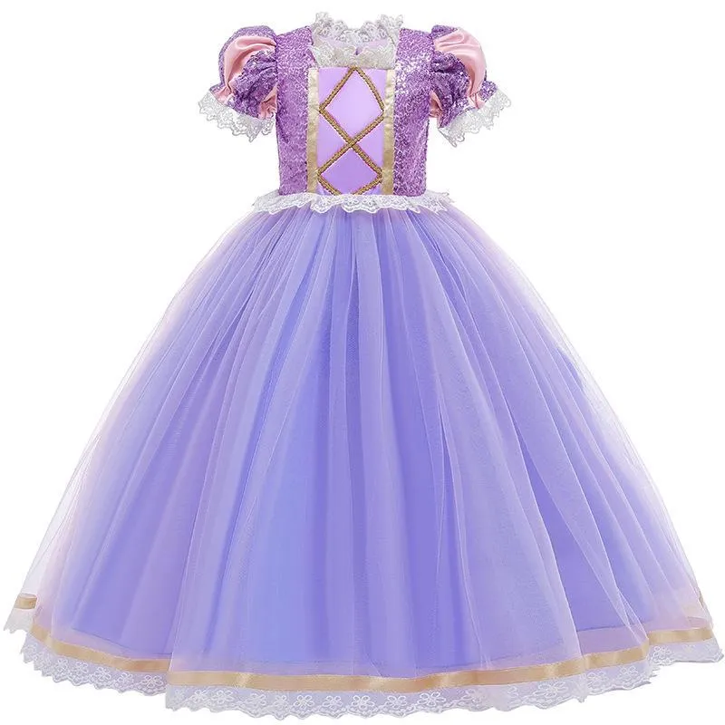 Девушка платья для девочек повседневная одежда для малышей детская одежда Хэллоуин София Рапунцель лето E3014