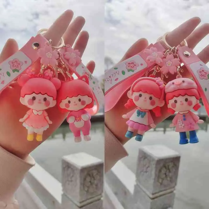 Porte-clés dessin animé fleur de cerisier fille poupée porte-clés fille coeur belle voiture sac pendentif créatif cadeau ornement personnalité