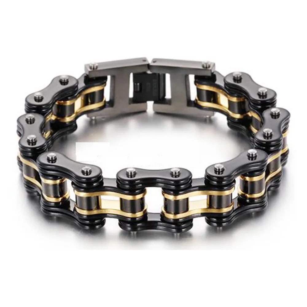 Moda Masculina Feminina Motociclista Corrente de Bicicleta Pulseiras Jóias Ouro Preto Laranja Azul Banhado Aço Inoxidável Motocicleta Bicicleta Corrente Pulseira Bracelete Pulseira