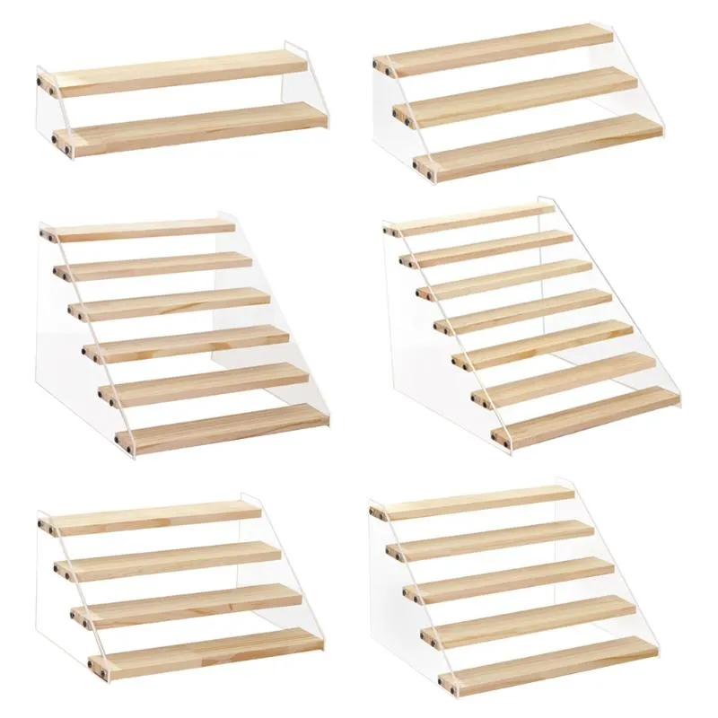 Hooks & Rails Wooden Display Risers Clear Rectangle Stands Shelf For DisplayHooks