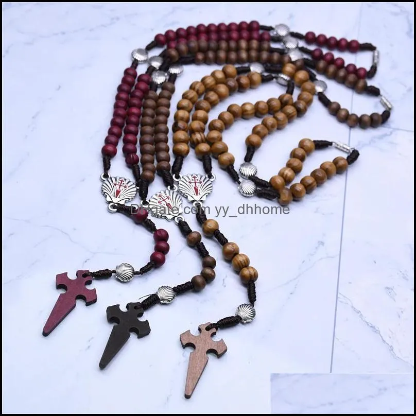 classic wood rosary necklaces high quality bead long pendant chains charm religious jesus prayer necklace jewelry p251fa