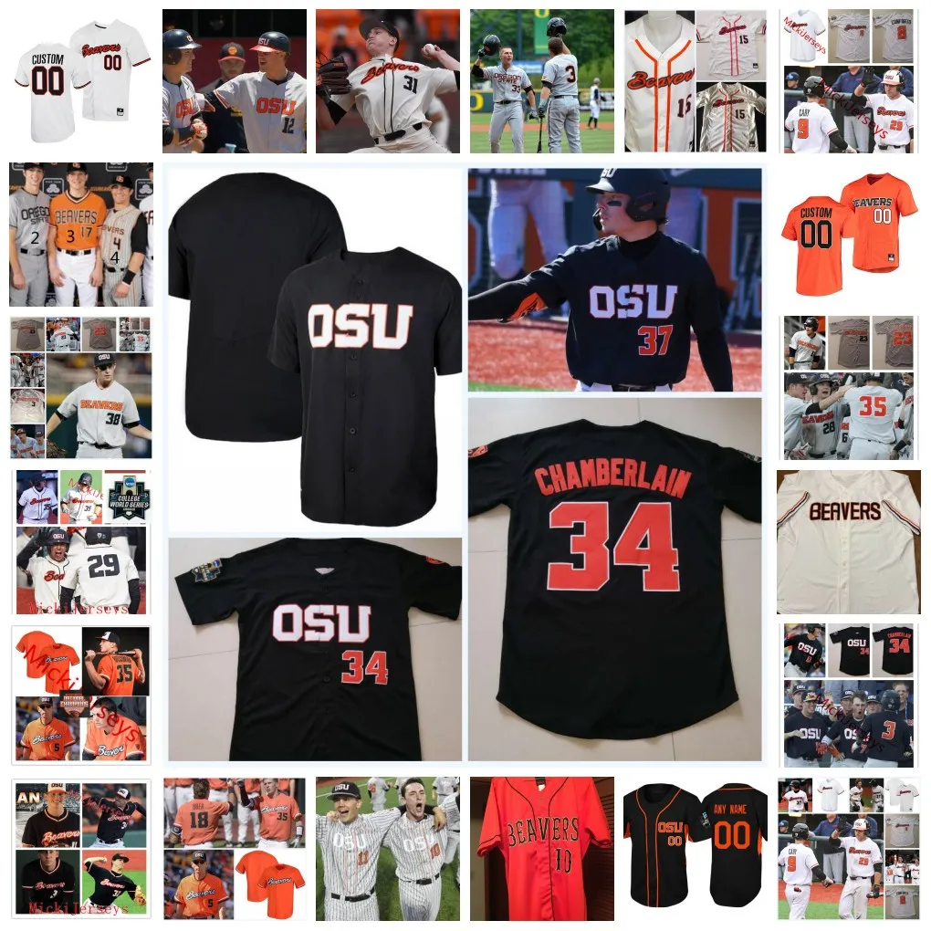 NCAA Custom Oregon State Beavers sydde college baseballtröja 22 Jake Pfennigs 34 Christian Chamberlain 00 Hunter Cope 2 Jabin Trosky 24 Nathan Burns Osu Jerseys