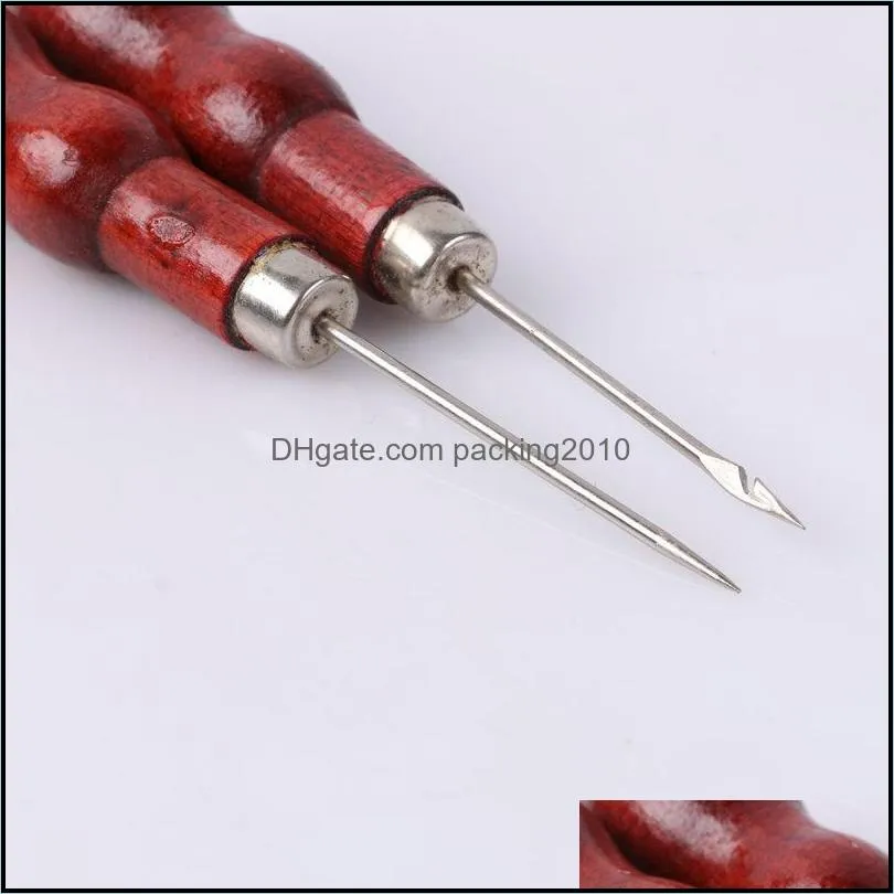 Red Wooden Handle Needle Hand Tools Pin Punching Hole Maker Stitching Overstitch Sewing Tools High Quality Leather Craft Cloth Awl