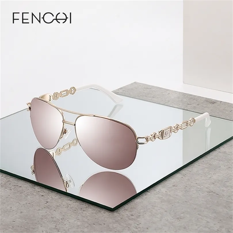 Fenchi Pink Sunglasse Pilot Vintage Female Sun Gasses UV 400 White Shades Zonnebril Dames Feminino de Sol 220514