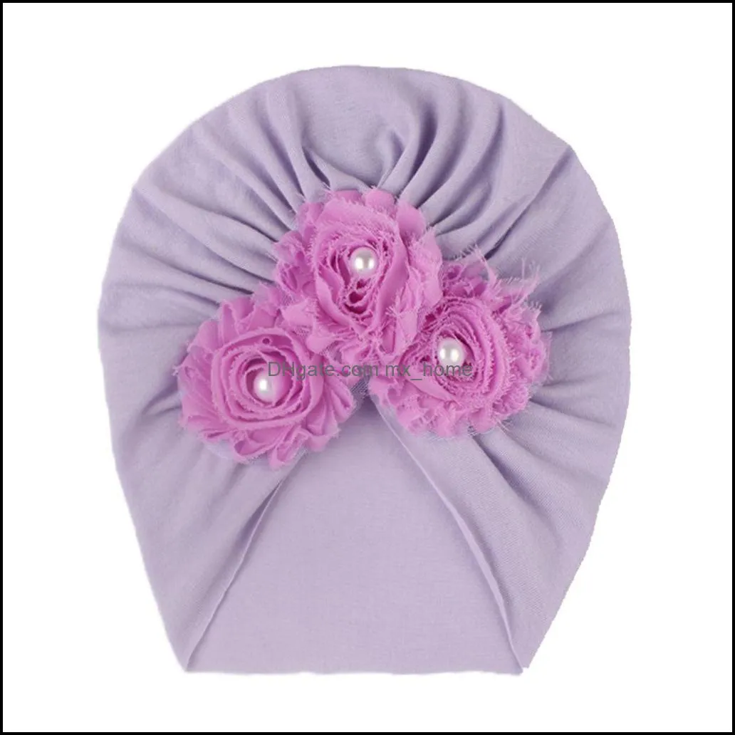 15754 infant baby hat flowers headwear candy color child toddler kids children beanies turban hats 14colors