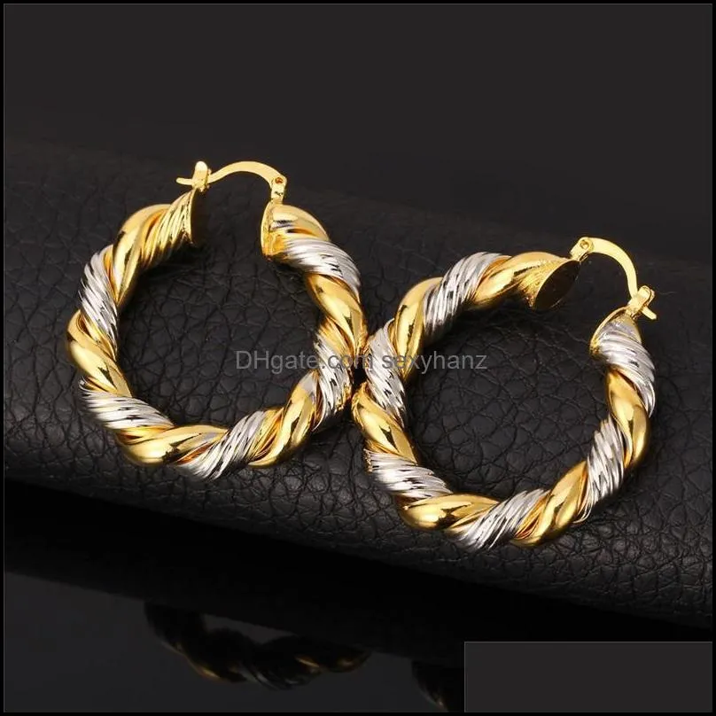Gold Hoop Earrings 18K Gold/Platinum Plated Two Tone Earrings Basketball Wives Hoop Earrings For Women Girls 598 K2