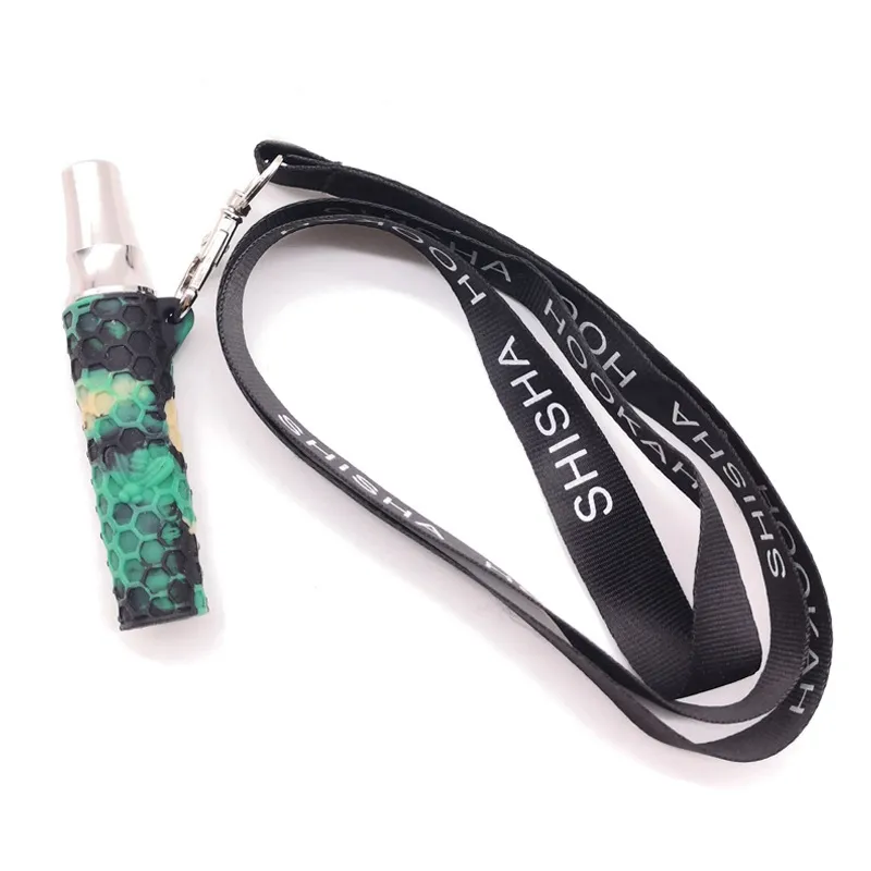 Senaste rökande färgglada silikonfilter Slang Metal Hookah Shisha Mynstycke Portable Lanyard Halsband Pendant Cigaretthållare Tube Högkvalitativ hållare DHL