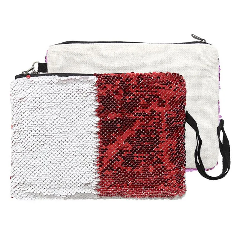 Sublimation Reversible Glitter Bags Travel Cosmetic Organizer Purse Portable Makeup Organizer Bag with Zipper for Girls Women
