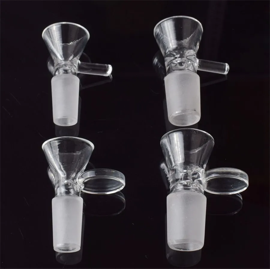 DHL Hookahs Bol en verre Slide épais entonnoir rond 14mm 18mm mâle avec poignée tabac herbe brûleur à huile sèche adaptateur de tuyau de fumée Dab Rig accessoire de fumée