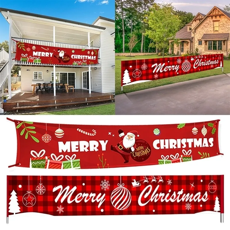 Joyeux Noël Bannière Ox Tissu Suspendu S Décorations pour la maison Magasin extérieur Drapeau Navidad Année Y201020