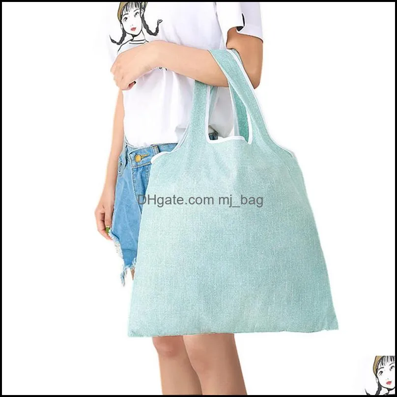 foldable reusable shopping bags printed portable shoulder women`s handbags folding pouch shoppingbag wll496