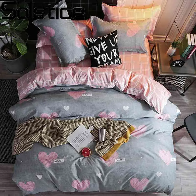 Solstice Cartoon Pink Love Symbol Símbolo Conjuntos de cama de 3/4pcs menina infantil menina e camas adultas Chave de brechas de capa da capa