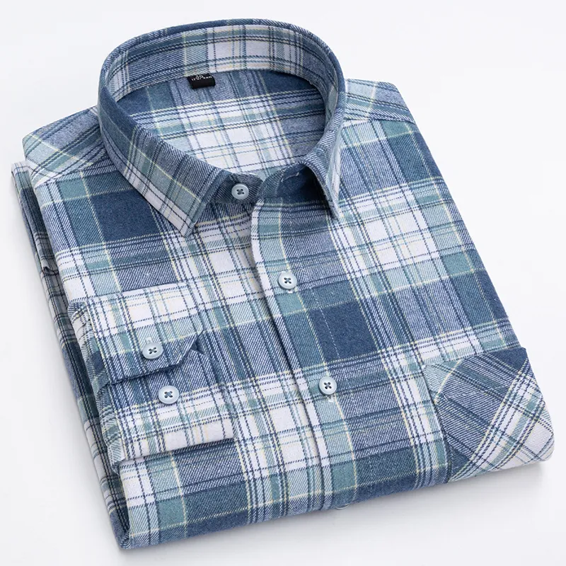 Camisa xadrez casual de grife para homens, design clássico, design de manga longa 100%algodão de algodão