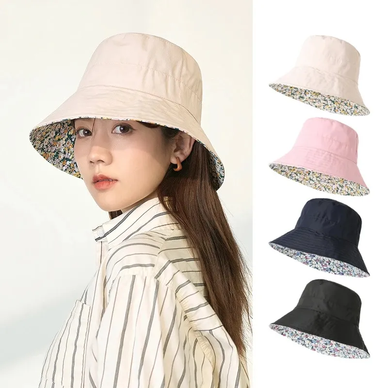 Summer Casual Girly Bucket Hat Women Outdoor Travel Fisherman Cap Ladies Floral Cotton Polyester Sun Protection Bob Panama Hat