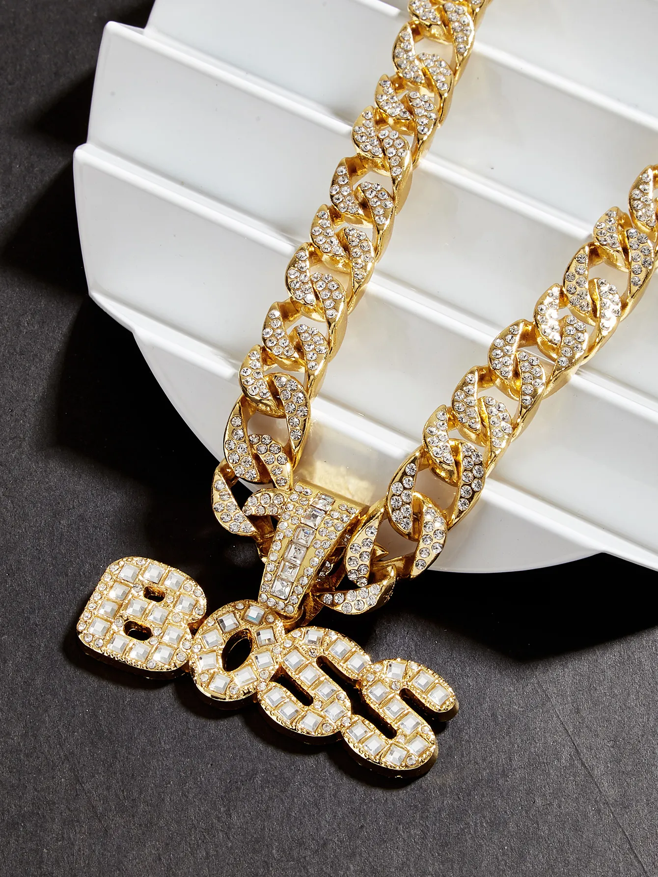 Iced Out Sparking Necklace Bling Baguette Cubic Zirconia Cz Intial Name Boss Letters pendent graduated Necklaces for men boy Charm Hip Hop jewelry BOSS